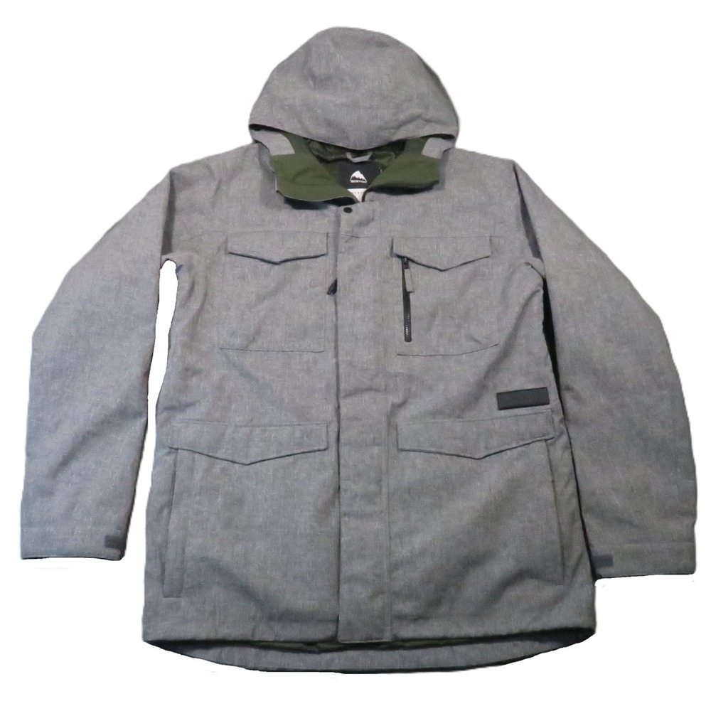 Burton Covert Snowboard Jacket Men XL Gray Hooded Coat Zip Up Utility Ski Winter